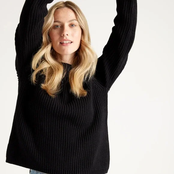 Quince 100% Organic Cotton Fisherman Crew Neck Black Sweater Size XL - Picture 6 of 14